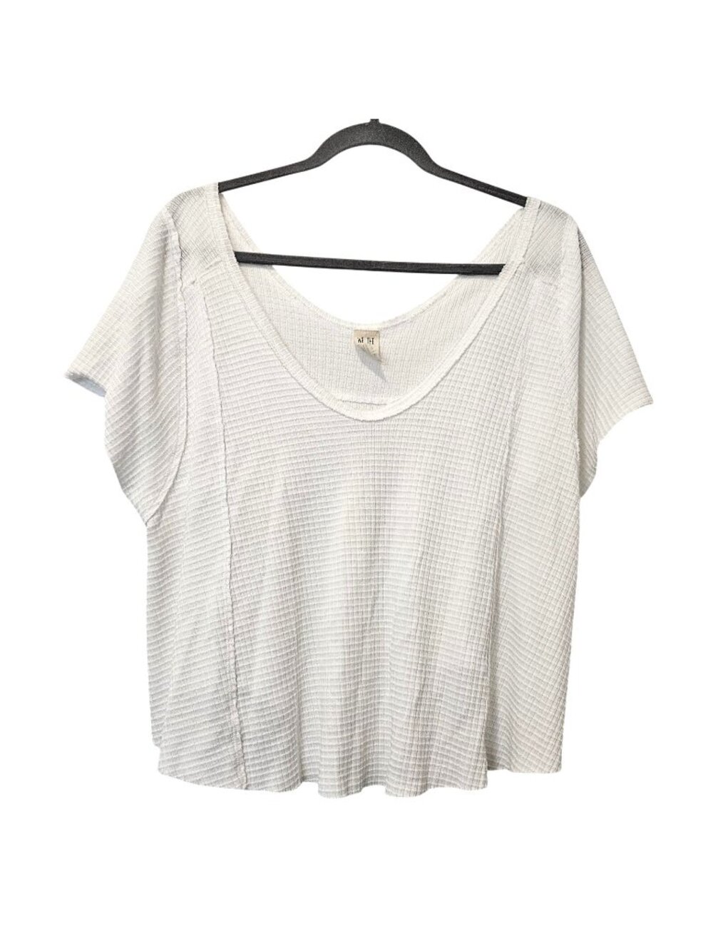 We The Free People White Deep V-neck Waffle Weave Top Medium